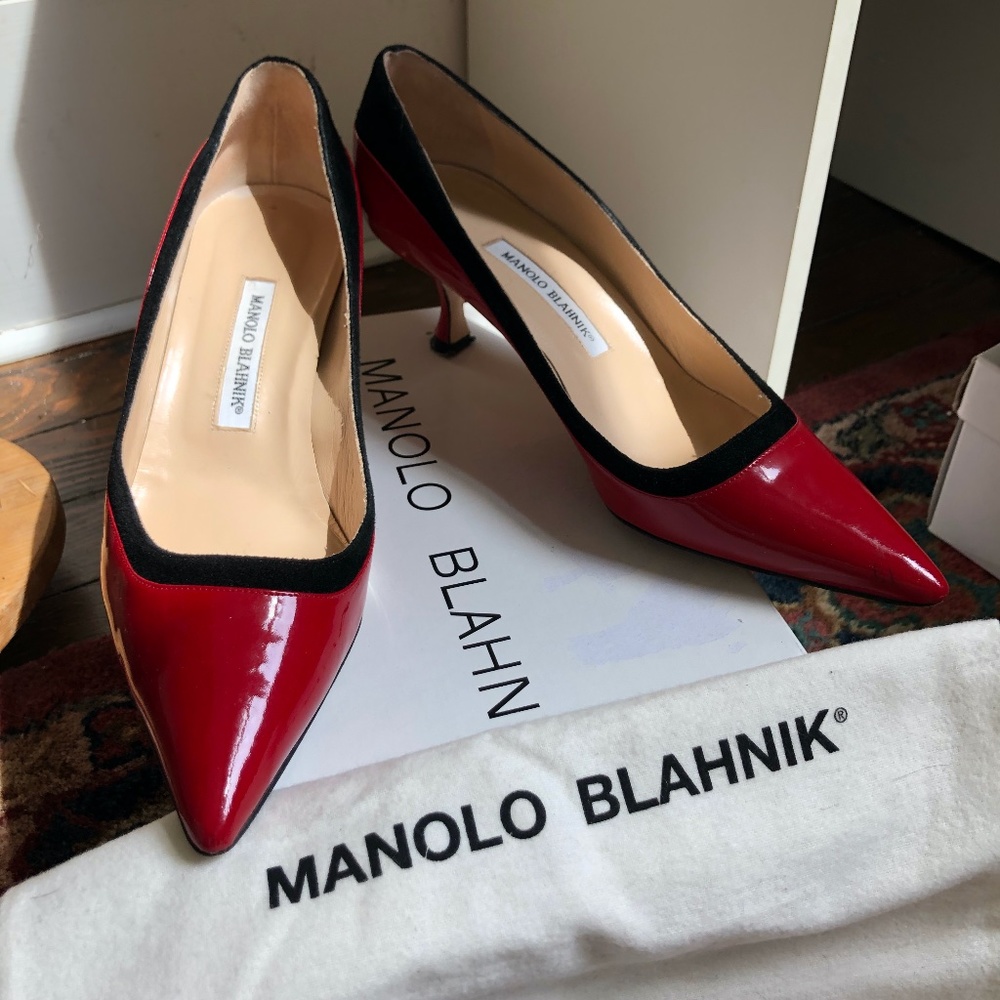 Manolo Blahnik Patent Red Kitten Heel